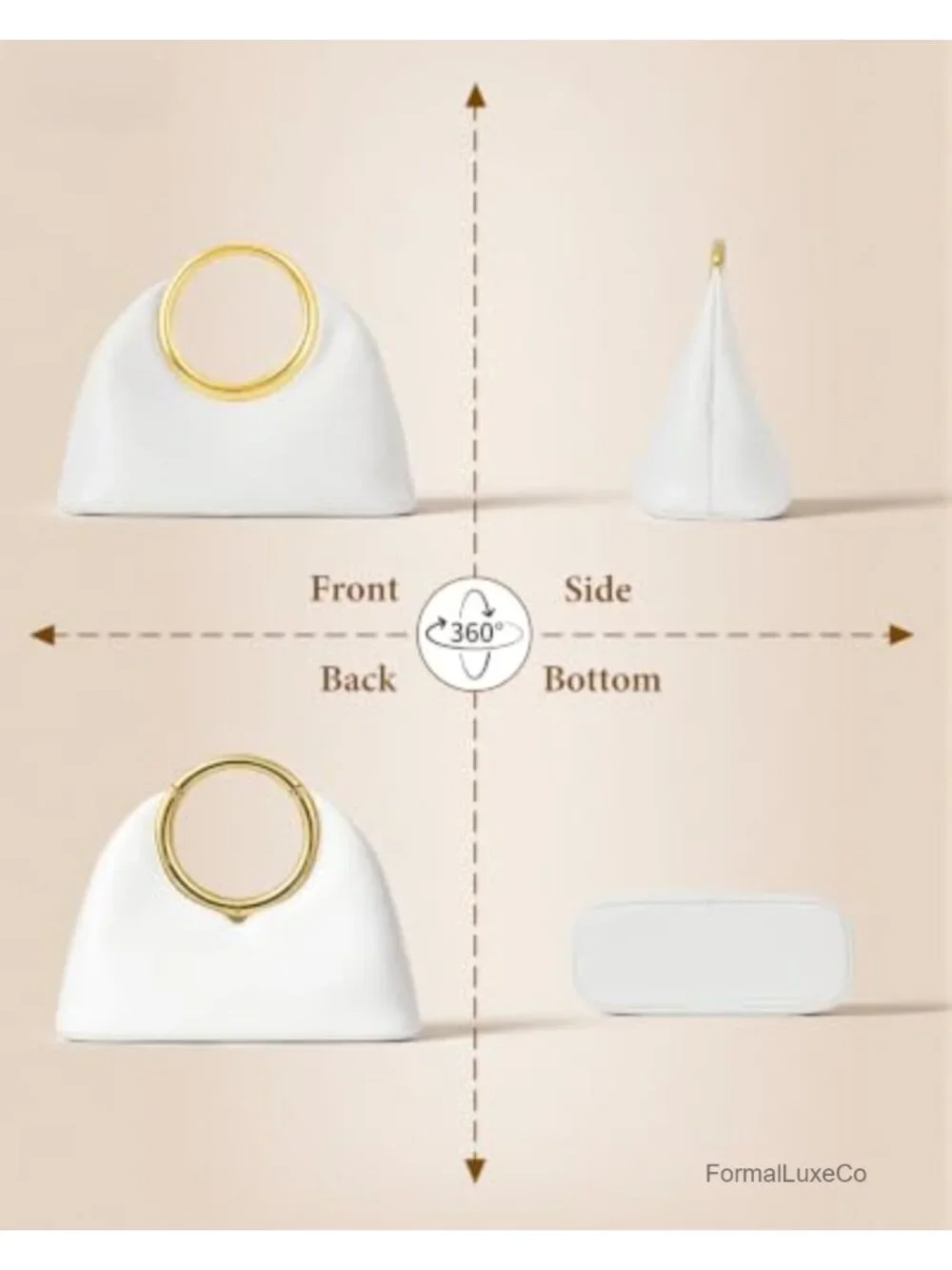 Vegan Leather Top Handle Clutch Purse Formal Evening Handbag Beige